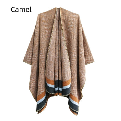 Plaid Split Shawl Ladies' Cloak