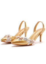 Shallow White Lace Beaded Stiletto Sandals