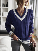 V-neck Contrast Stitching Sweater Top