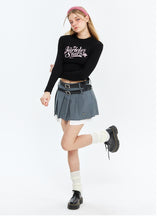 Printed Letters Slim Pleated Top