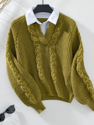 Casual Shirt Collar Stitching Fake Two-piece Sweater