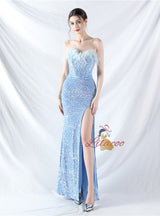 Mermaid Sequins Strapless Split Prom Dress