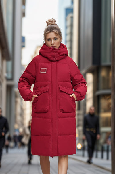 White Duck Down Long Over-the-knee Padded Down Jacket