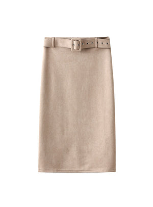 Buttock-wrapped Woolen Skirt With Split Back