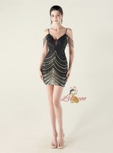 Spaghetti Straps Sequins Beading Short Prom Dress