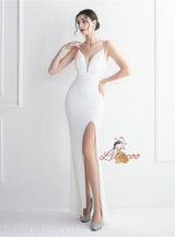 Straps Sequins Split Prom Dress