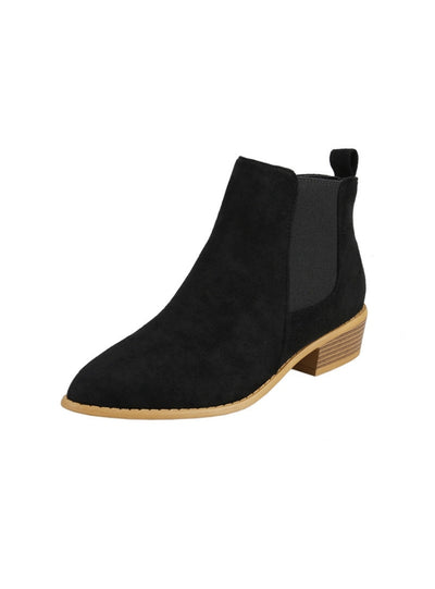 Pointed Suede Elastic Band Thick Heel Casual Shoes