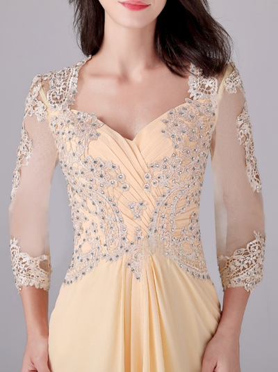 Yellow Chiffon Long Sleeve Mother Of The Bride Dress