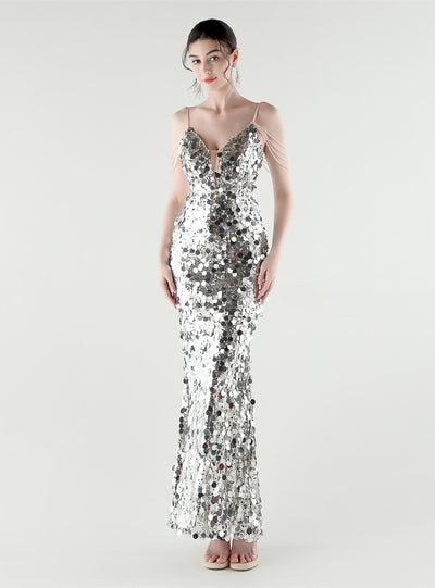 Mermaid Spaghetti Straps Beading Prom Dress