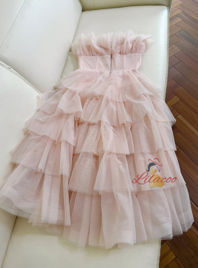 Pink Tiers Gauze Cake Dress