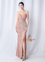 Spaghetti Straps Sequins Beading Prom Dress