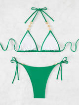 Sexy Halter Solid Color Beach Bikini