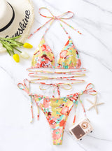 Floral Strap Tight Two-piece Bikini