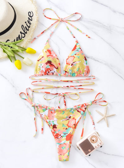 Floral Strap Tight Two-piece Bikini