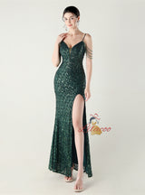 Mermaid Sequins Spaghetti Straps Beading Prom Dress