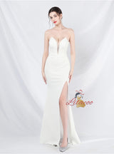 Mermaid Strapless Pleats Split Prom Dress