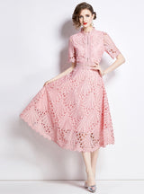 Women Short Sleeve Lace Dress