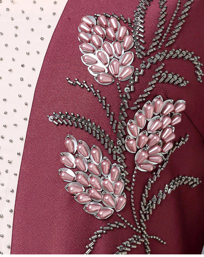 Burgundy Satin Beading Mother Of The Bride Dress