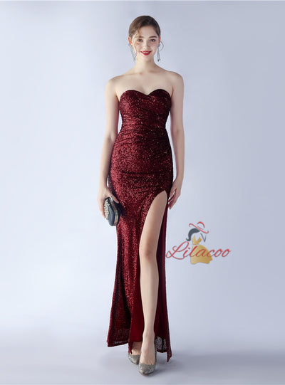 Mermaid Sequins Strapless Prom Dress