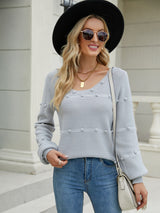 Long-sleeved U-neck Knitted Loose Pullover Sweater