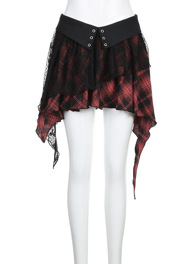 Waist-turned Plaid Irregular Slim Skirt