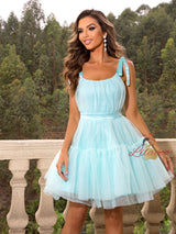 Tube Top Mesh Bow Fluffy Dress