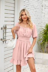Solid Color Short Sleeve Loose Dress