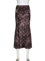 Retro Printed High Waist Slim Velvet Skirt