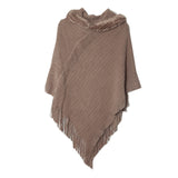 Solid Color Striped Fringed Hooded Cloak