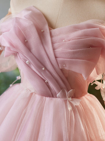 Pink Tulle Off the Shoulder Pleats Homecoming Dress