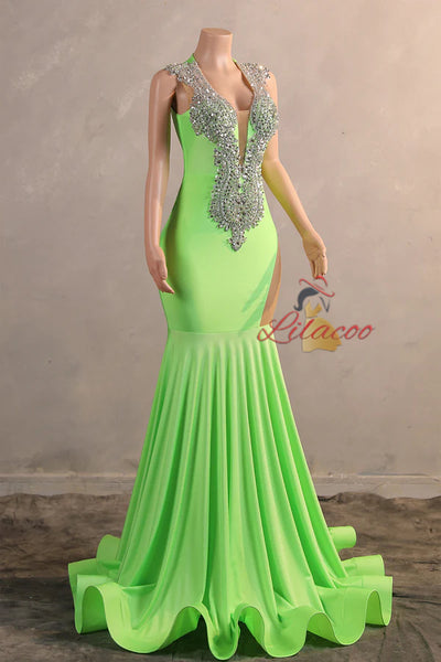 Green Mermaid Crystal Prom Dress