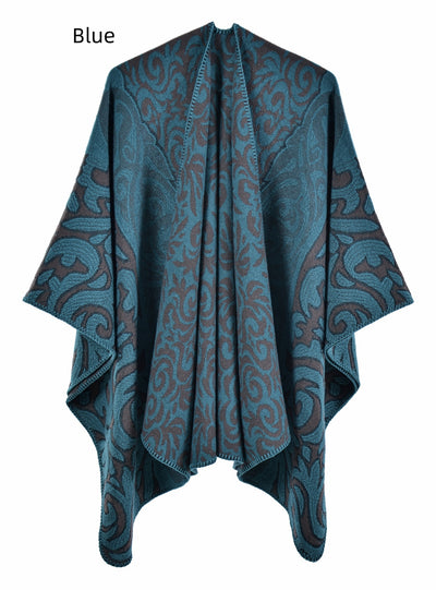 Retro Flame Jacquard Warm Split Shawl