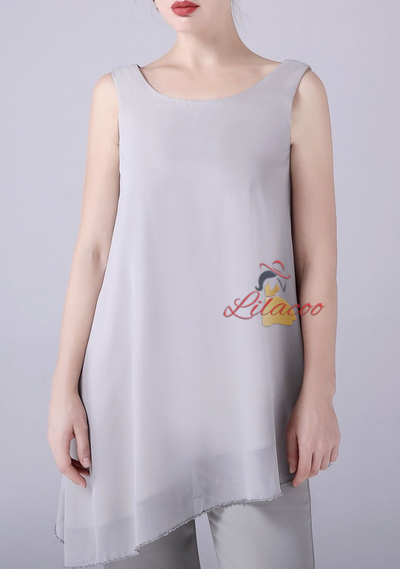 Gray Chiffon 3 Piece Mother Of The Bride Dress