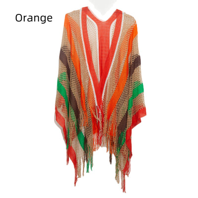 Rainbow Stripe Summer Sunscreen Thin Hollow Shawl