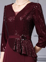 Pink Sequins Short Sleeve Mother Of The Bride Dress