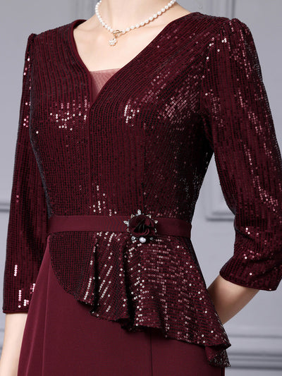 Pink Sequins Short Sleeve Mother Of The Bride Dress