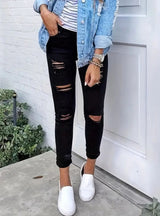 Black Stretch Hole Sheath Ladies Jeans