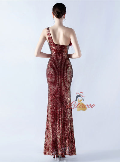 Mermais Sequins One Shoulder Split Prom Dress