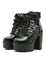 Lace Color Matching Zipper Retro Thick Heel Booties