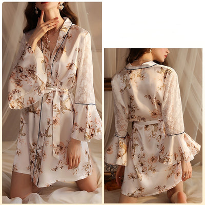 Sexy Bathrobe Satin Lace Nightgown