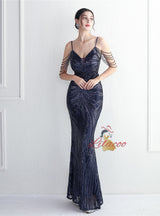 Spaghetti Straps Mermaid Beading Prom Dress