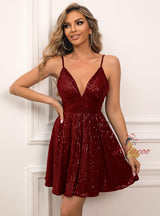 Laced Up Backless Sequined Dress