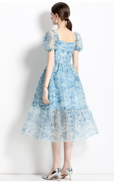 Palace Square Collar Bubble Sleeve Dress