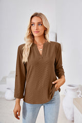V-neck Cropped Sleeve Button Loose T-shirt