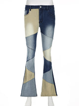 Multi-color Stitching Irregularly Washed Jeans