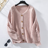 Solid Color Button Loose Lantern Sleeve Sweater Coat