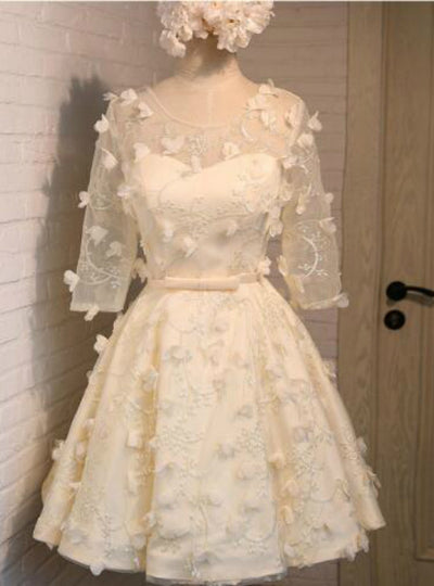 Yellow Short Sleeve 3D Flower Homecoming Dress