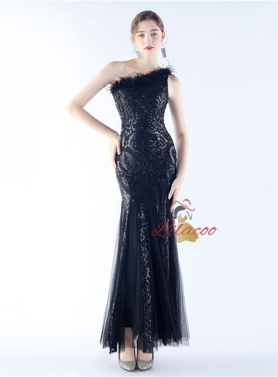 One Shoulder Mermaid Sequins Prom Dress