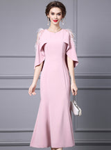 Red Scoop Neck Sequins Mother Of The Bride Dress