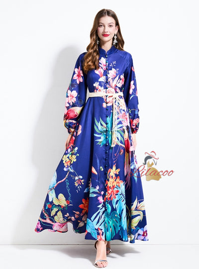 Women Long Sleeve Print Party Dress